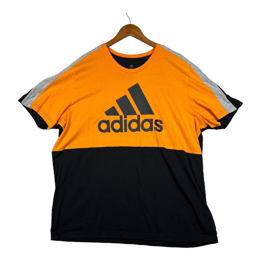 Adidas Neo Soccer Sports Retro Block Style Men's Orange Black T-Shirt 2XL